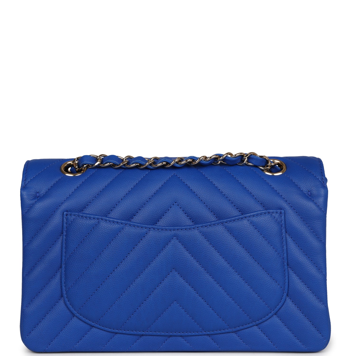 Chanel Small Classic Double Flap Blue Chevron Caviar Gold Hardware