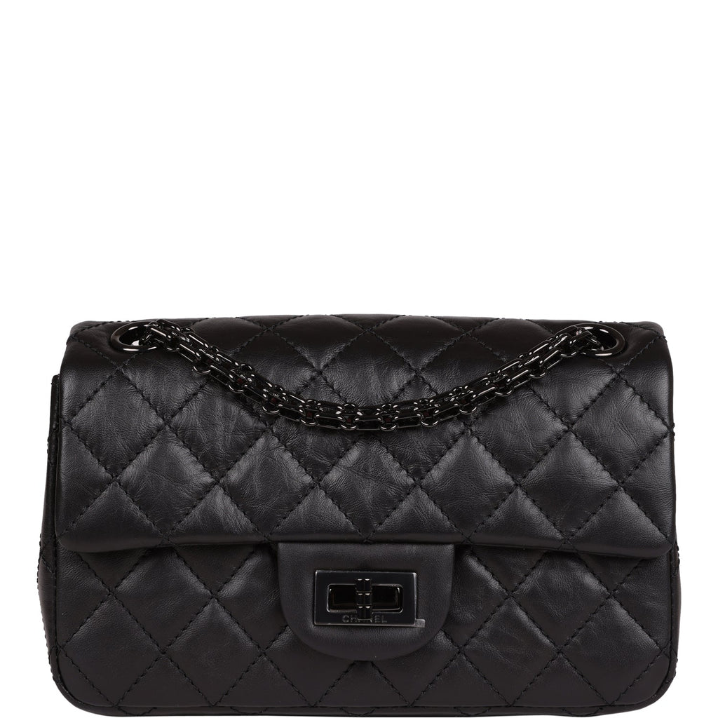 Chanel Mini Reissue 224 2.55 Flap So Black Aged Calfskin Black Hardware