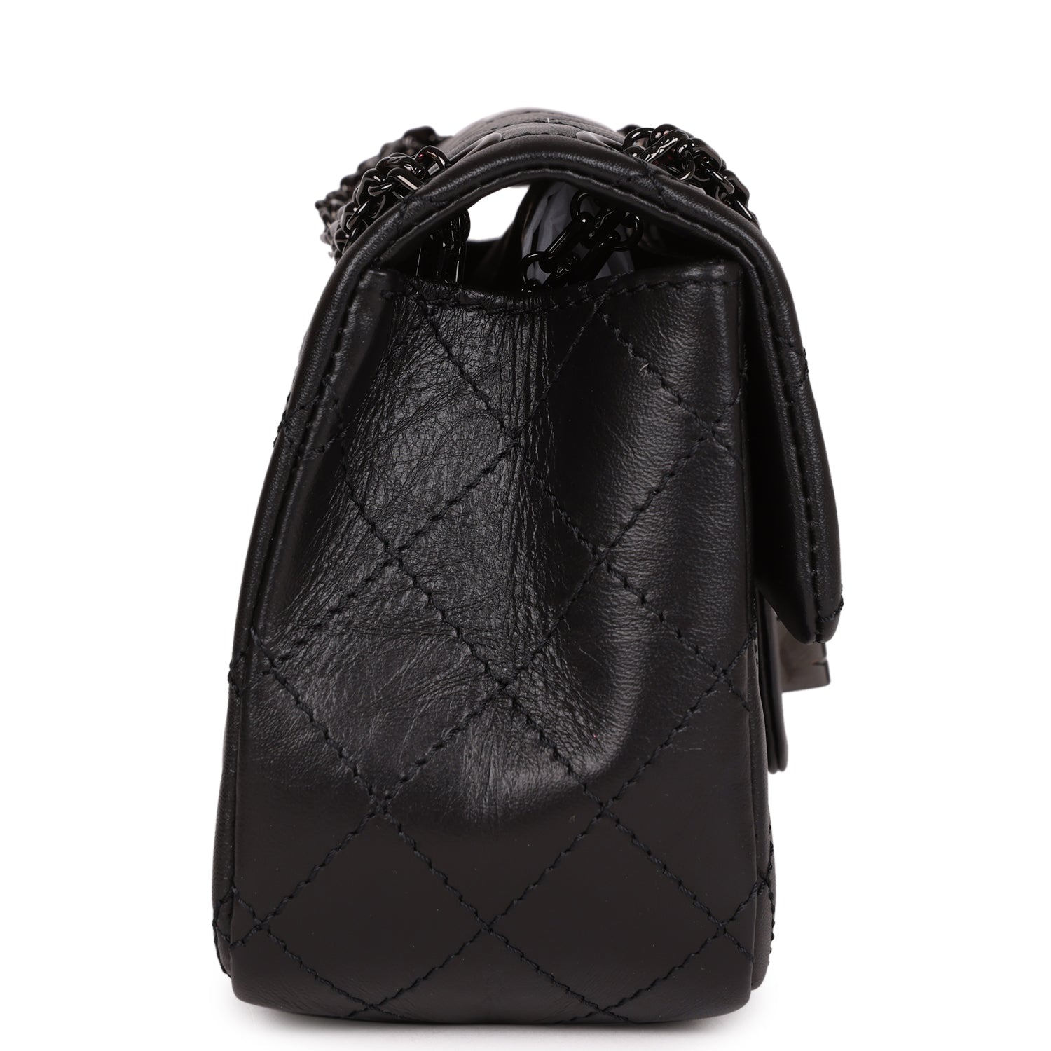 Chanel Mini Reissue 224 2.55 Flap So Black Aged Calfskin Black Hardware
