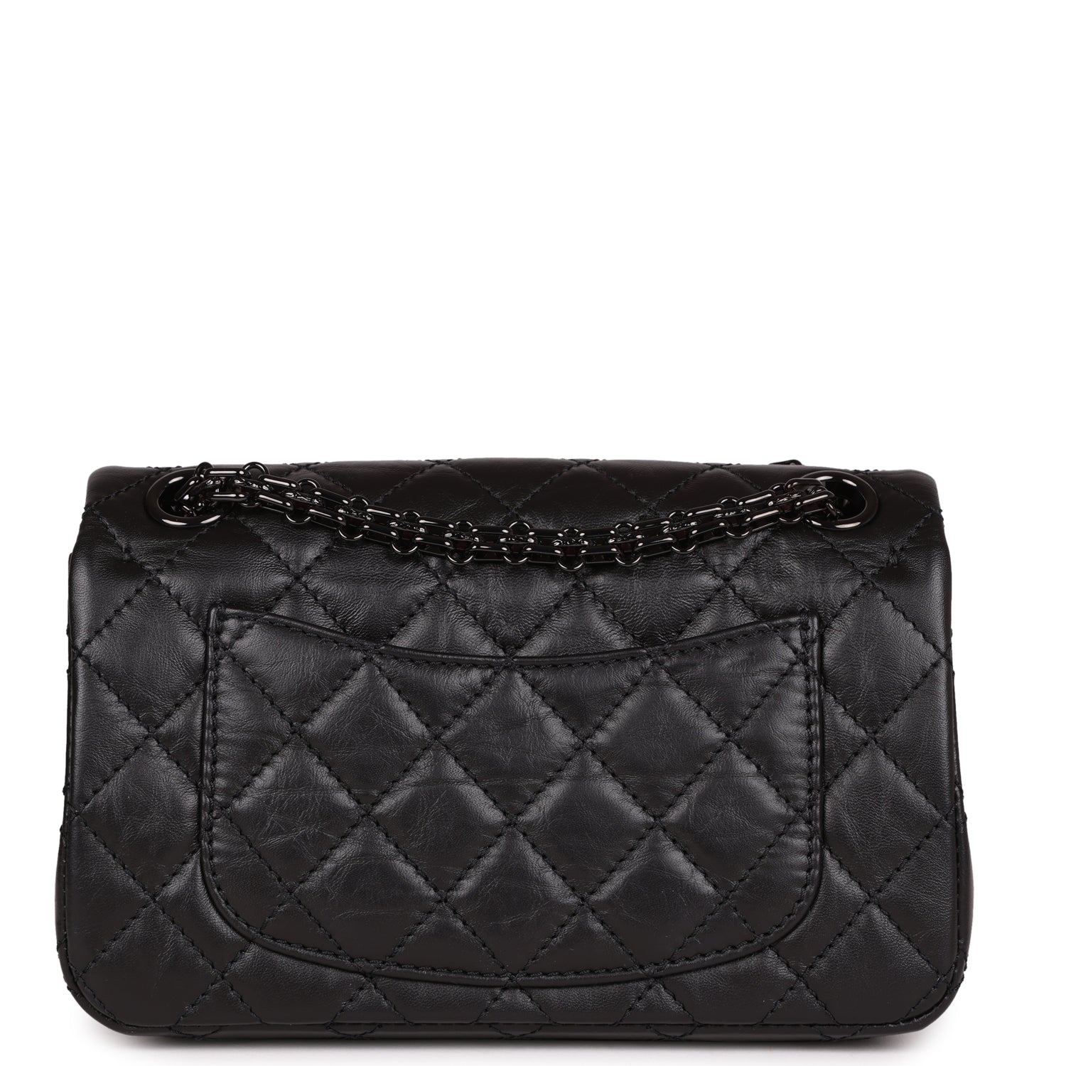 Chanel Mini Reissue 224 2.55 Flap So Black Aged Calfskin Black Hardware