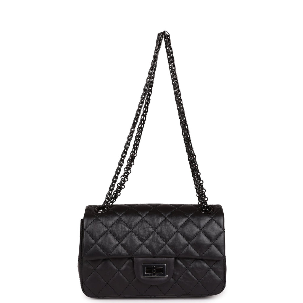 Chanel Mini Reissue 224 2.55 Flap So Black Aged Calfskin Black Hardware