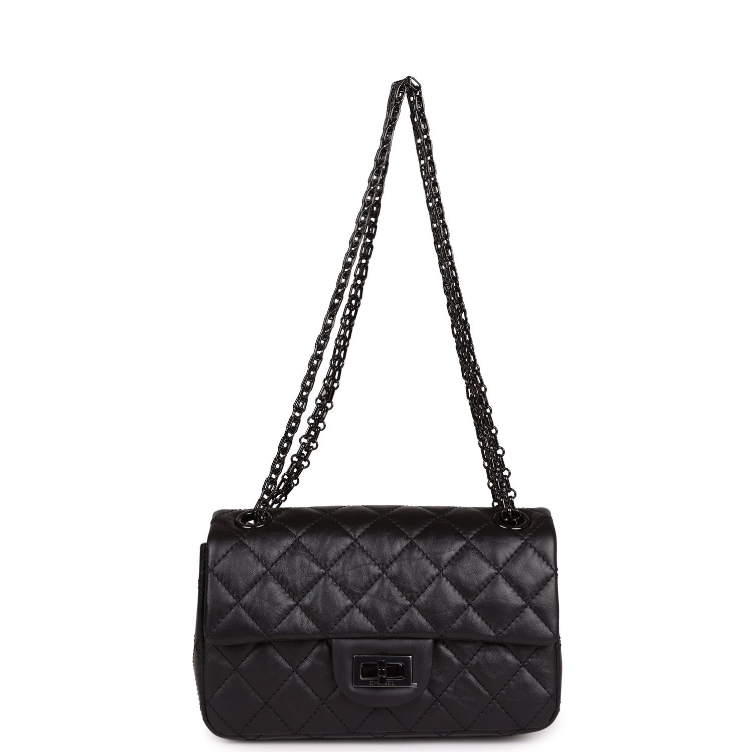 Chanel Mini Reissue 224 2.55 Flap So Black Aged Calfskin Black Hardware