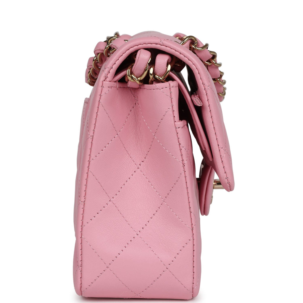 Chanel Small Classic Double Flap Dark Pink Lambskin Light Gold Hardware