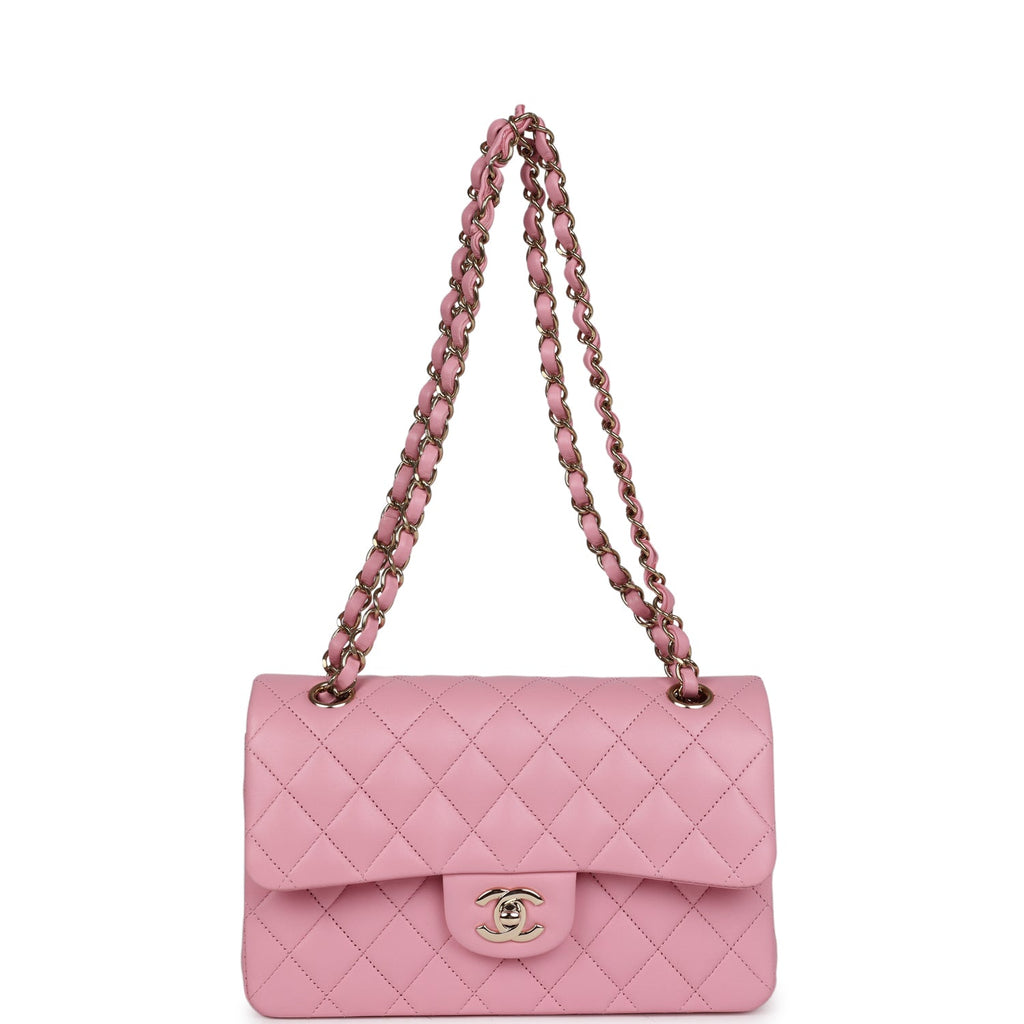 Chanel Small Classic Double Flap Dark Pink Lambskin Light Gold Hardware