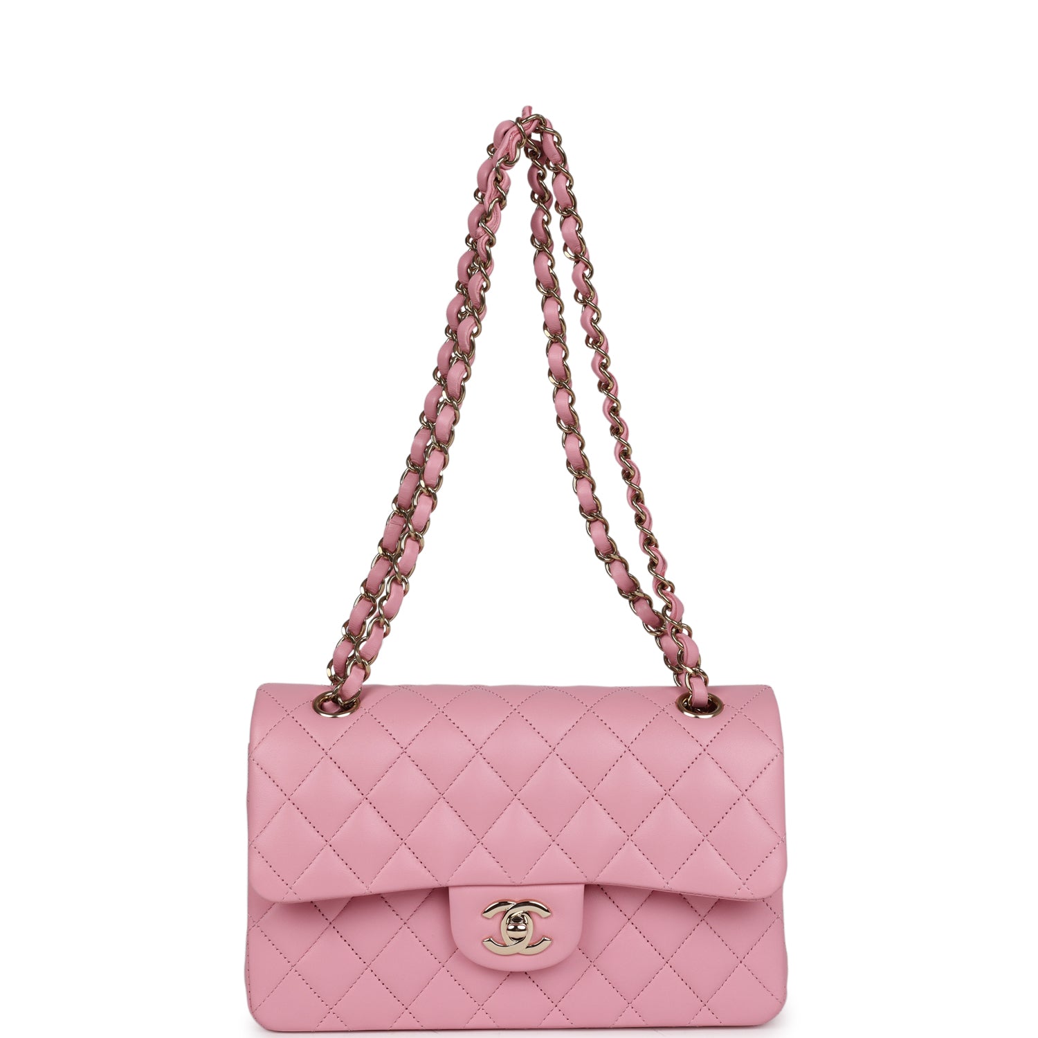 Chanel Small Classic Double Flap Dark Pink Lambskin Light Gold Hardware