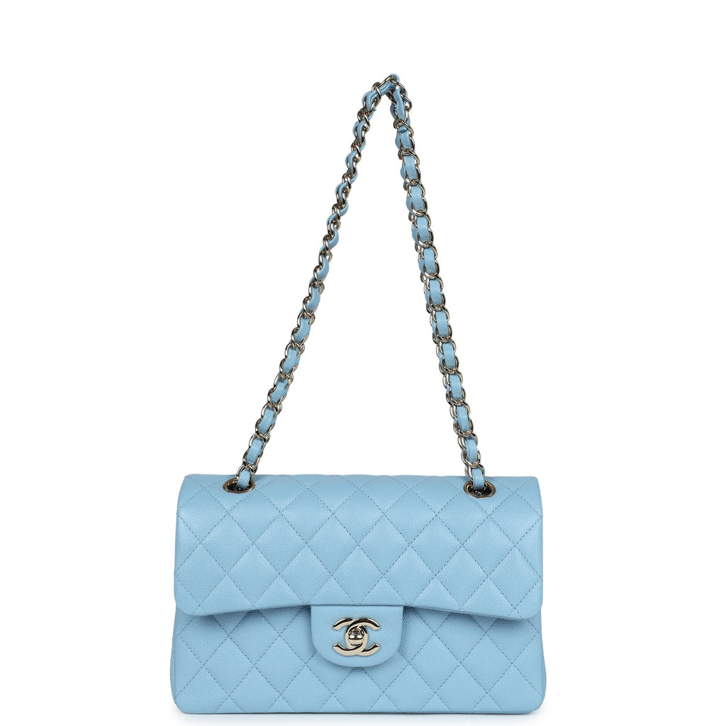 Chanel Small Classic Double Flap Bag Light Blue Caviar Light Gold Hardware