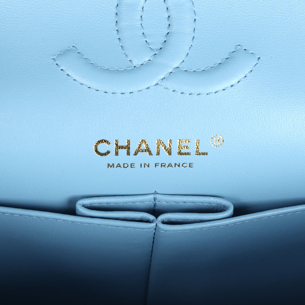 Chanel Small Classic Double Flap Bag Light Blue Caviar Light Gold Hardware