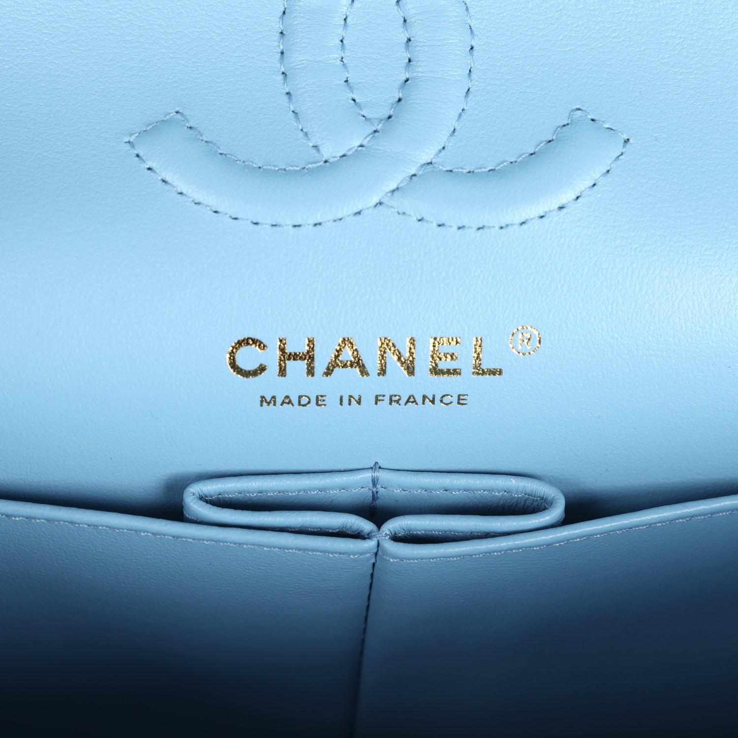 Chanel Small Classic Double Flap Bag Light Blue Caviar Light Gold Hardware