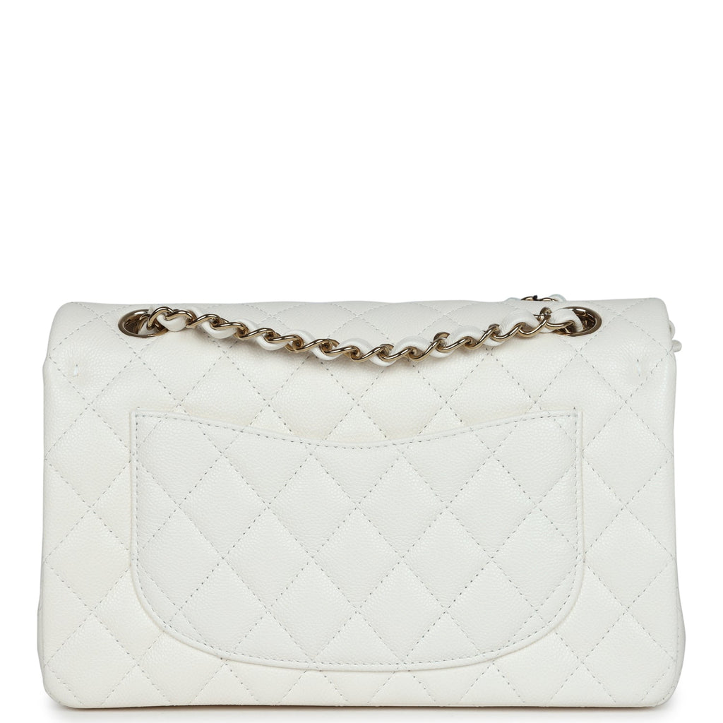 Chanel Small Classic Double Flap White Caviar Light Gold Hardware