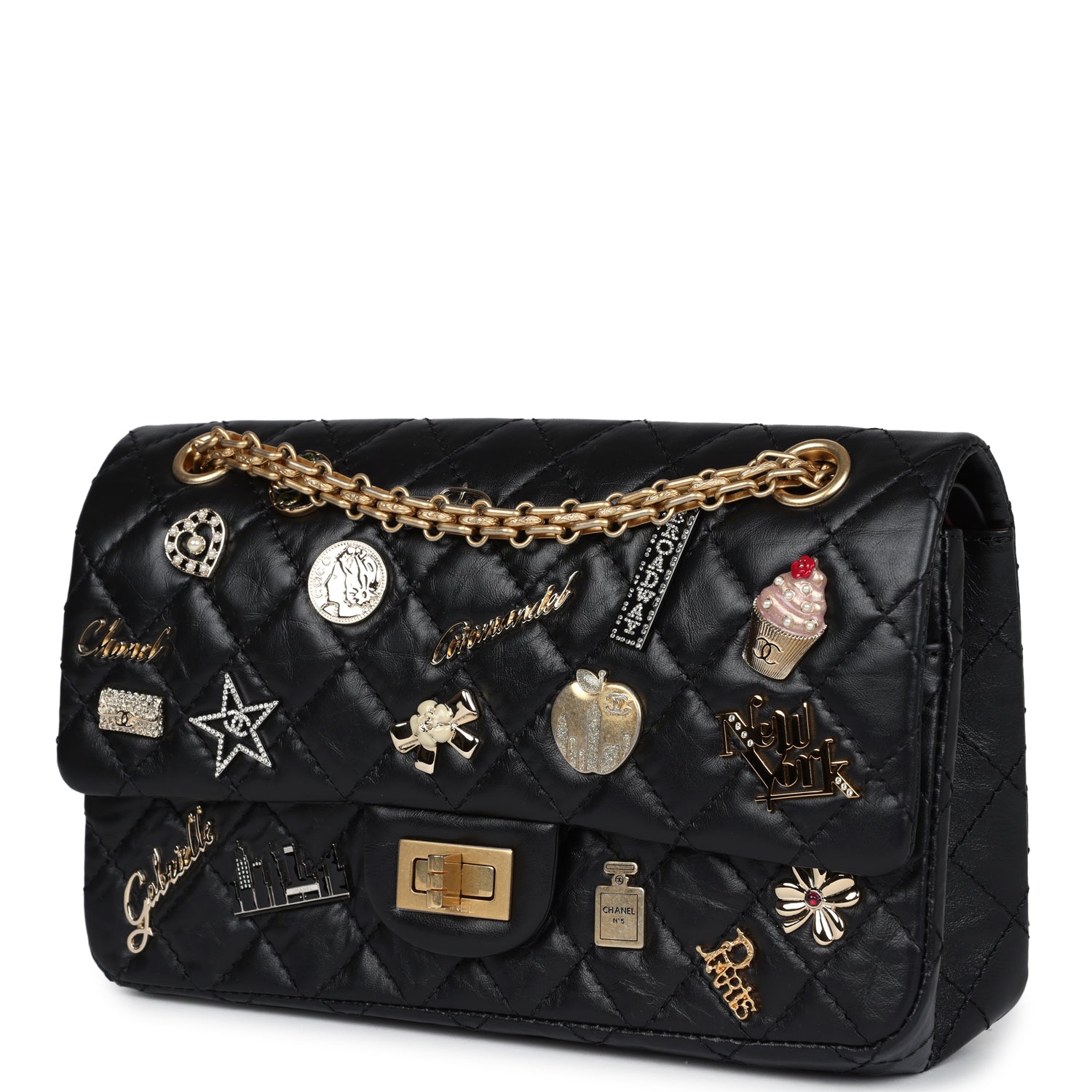 Chanel Small Reissue 225 2.55 Double Flap Lucky Charms Black Aged Calfskin Antique Gold Hardware