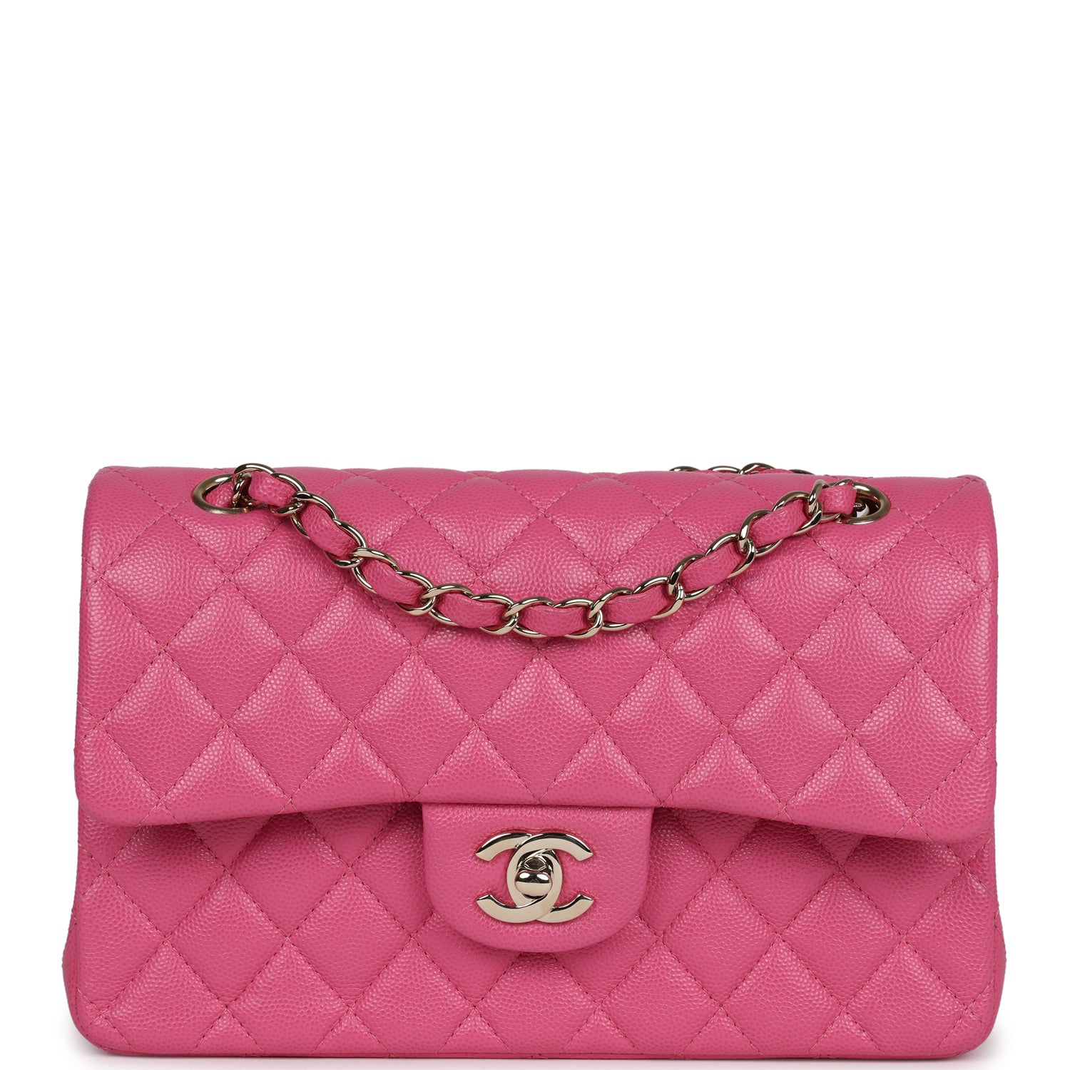 Chanel Small Classic Double Flap Dark Pink Caviar Light Gold Hardware