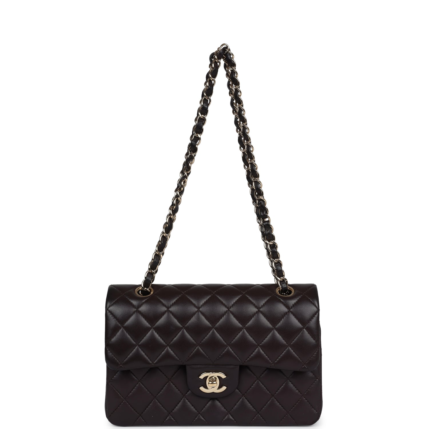 Chanel Small Classic Double Flap Bag Brown Lambskin Light Gold Hardware