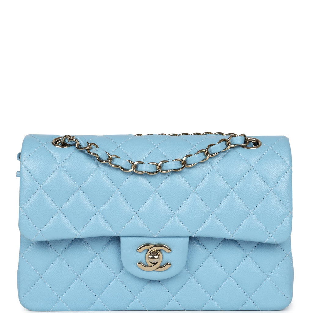 Chanel Small Classic Double Flap Bag Light Blue Caviar Light Gold Hardware