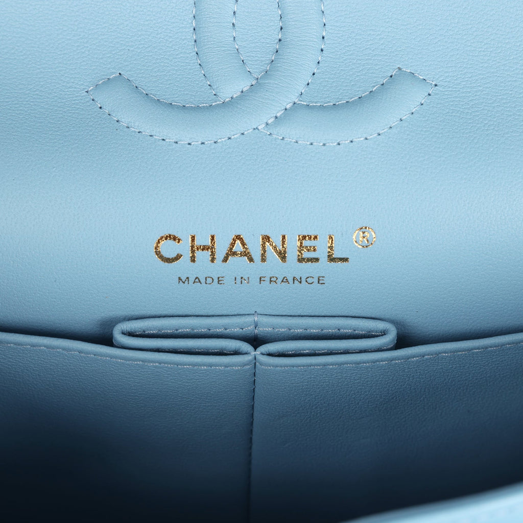 Chanel Small Classic Double Flap Bag Light Blue Caviar Light Gold Hardware