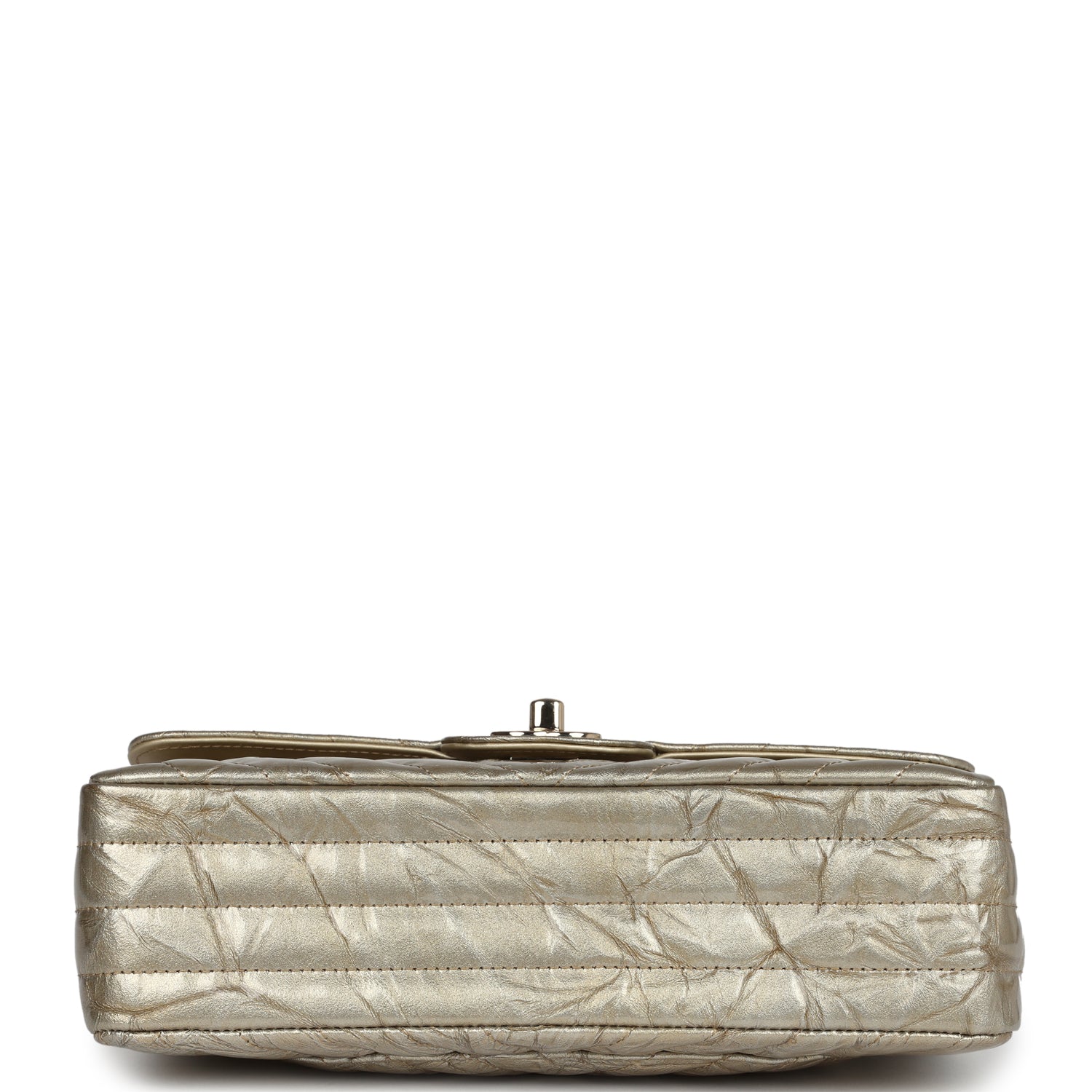 Chanel Small Chevron Double Flap Bag Gold Metallic Patent Aged Calfskin Light Gold Hardware