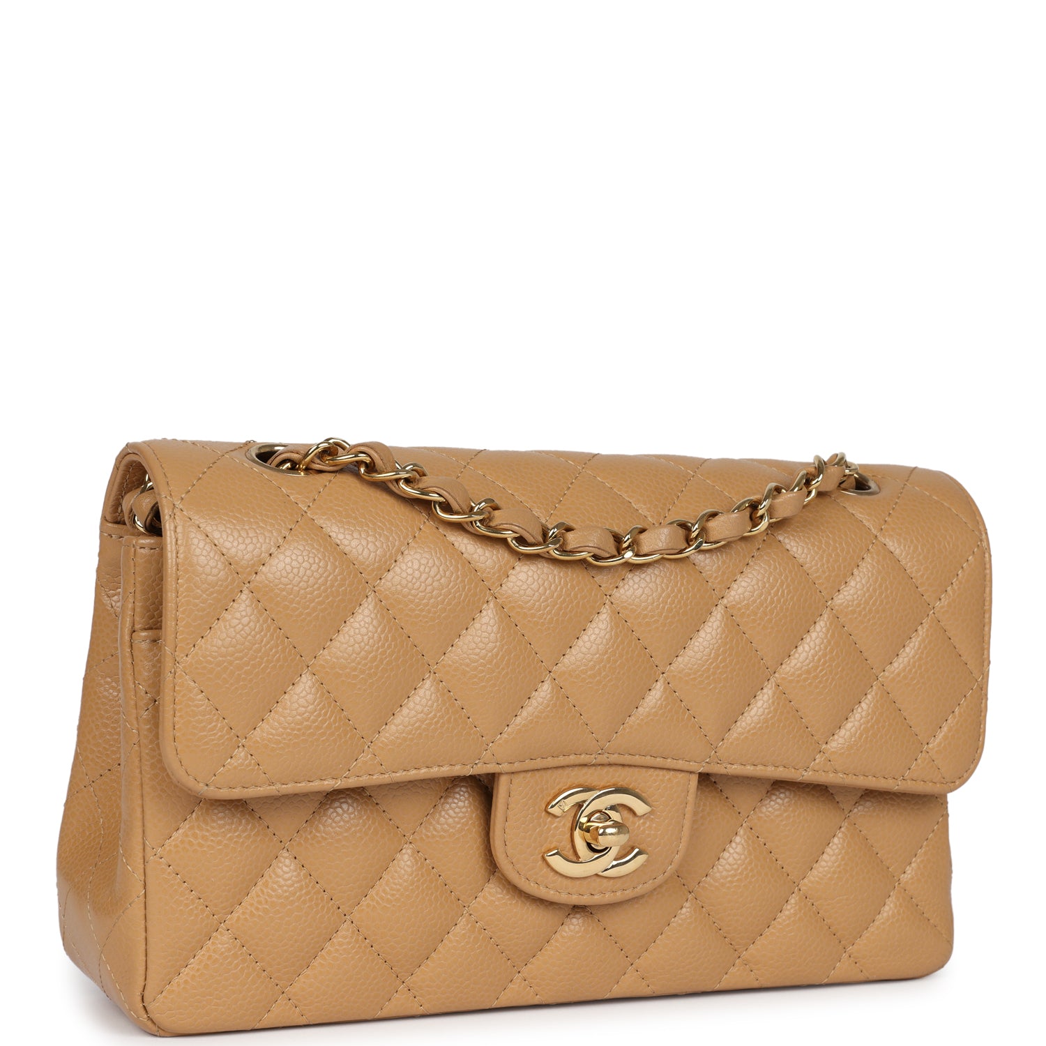 Chanel Small Classic Double Flap Dark Beige Caviar Gold Hardware