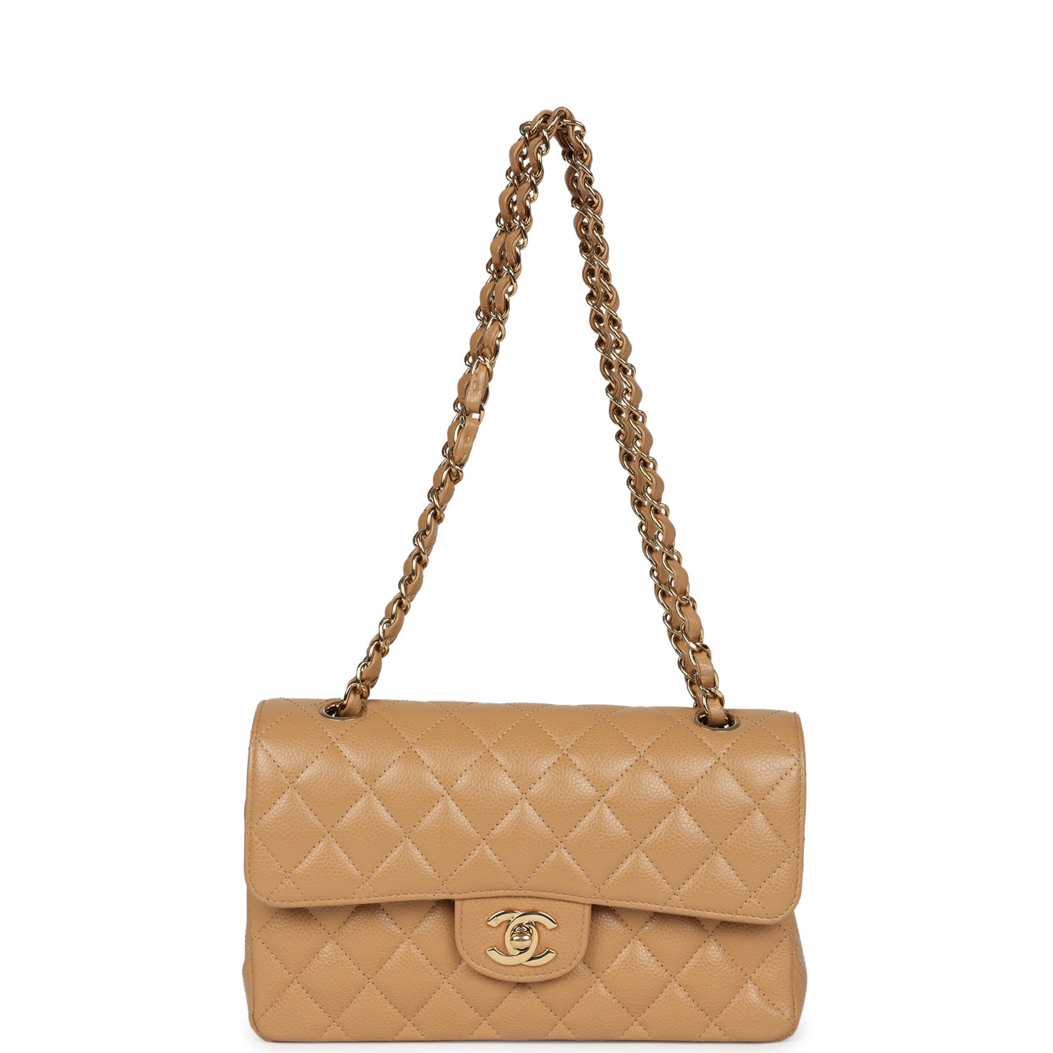 Chanel Small Classic Double Flap Dark Beige Caviar Gold Hardware