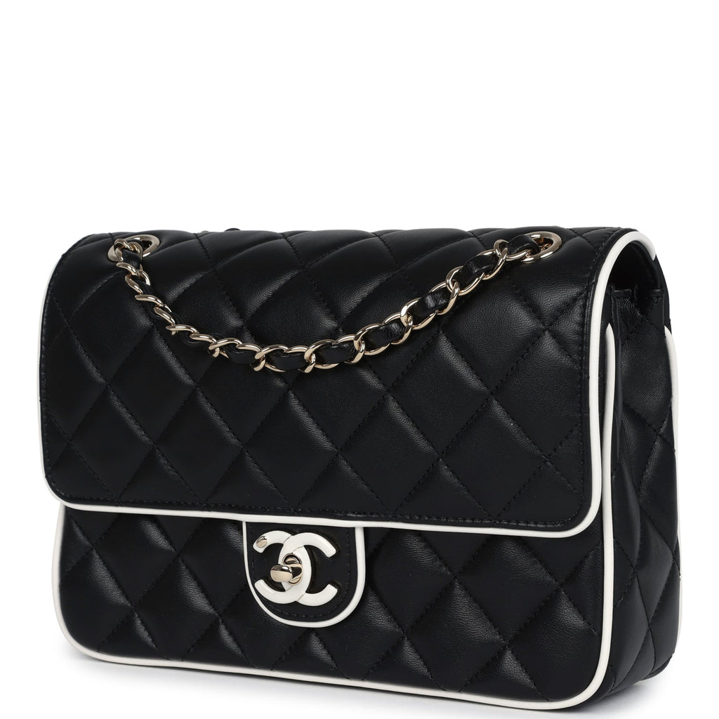 Chanel Small Graphic Frame Flap Bag Black and White Lambskin Light Gold Hardware