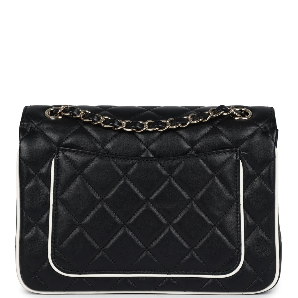 Chanel Small Graphic Frame Flap Bag Black and White Lambskin Light Gold Hardware