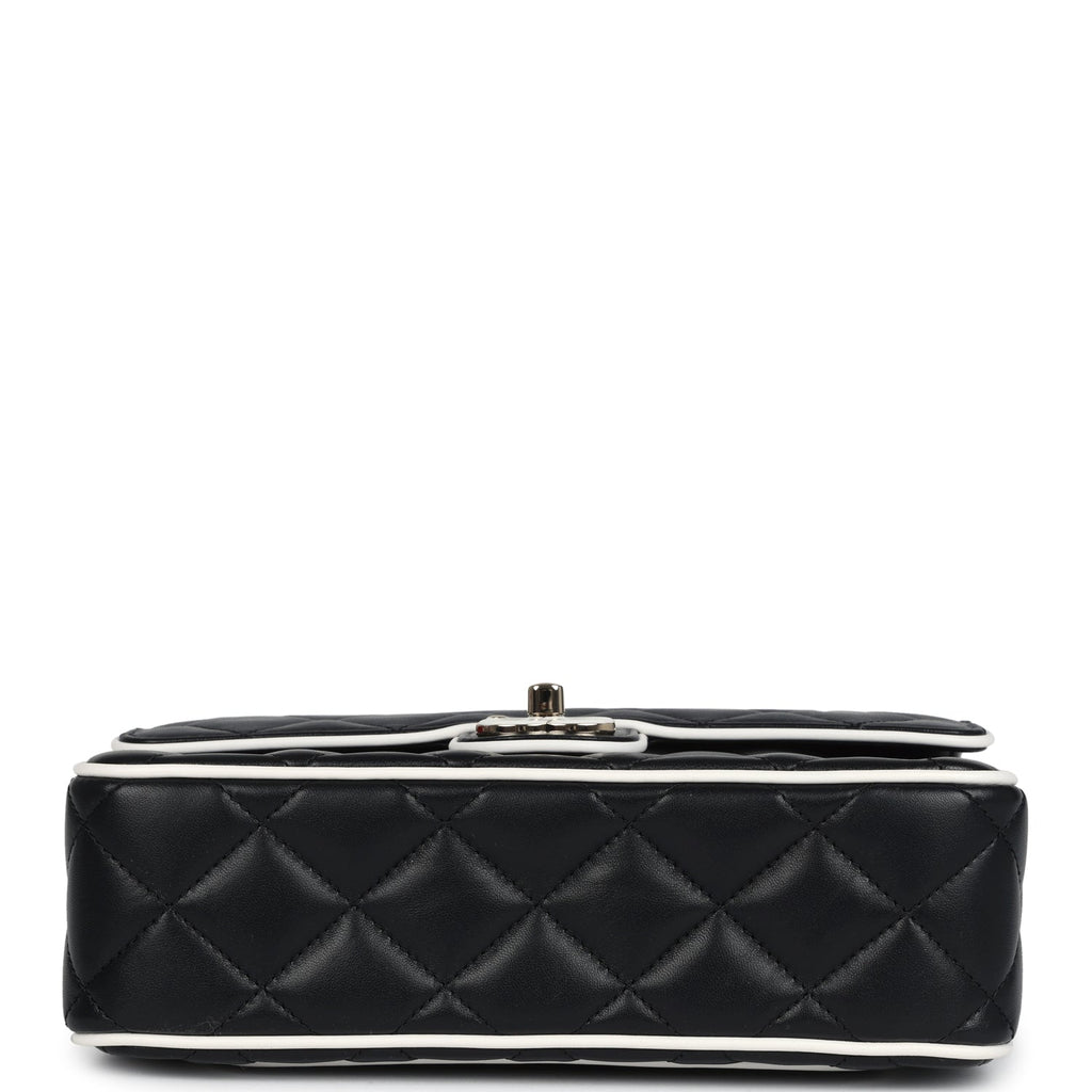 Chanel Small Graphic Frame Flap Bag Black and White Lambskin Light Gold Hardware