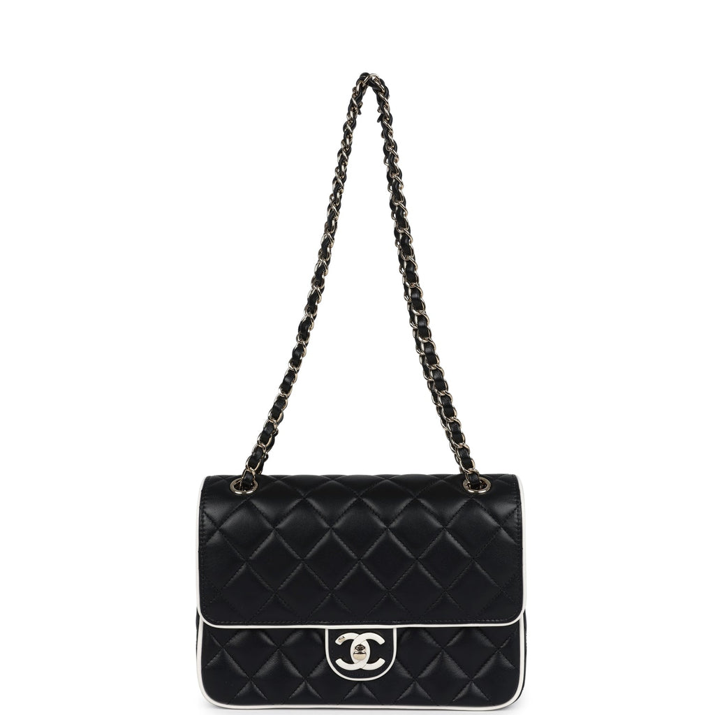 Chanel Small Graphic Frame Flap Bag Black and White Lambskin Light Gold Hardware