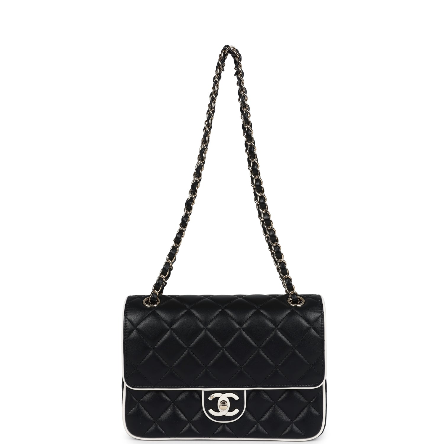 Chanel Small Graphic Frame Flap Bag Black and White Lambskin Light Gold Hardware