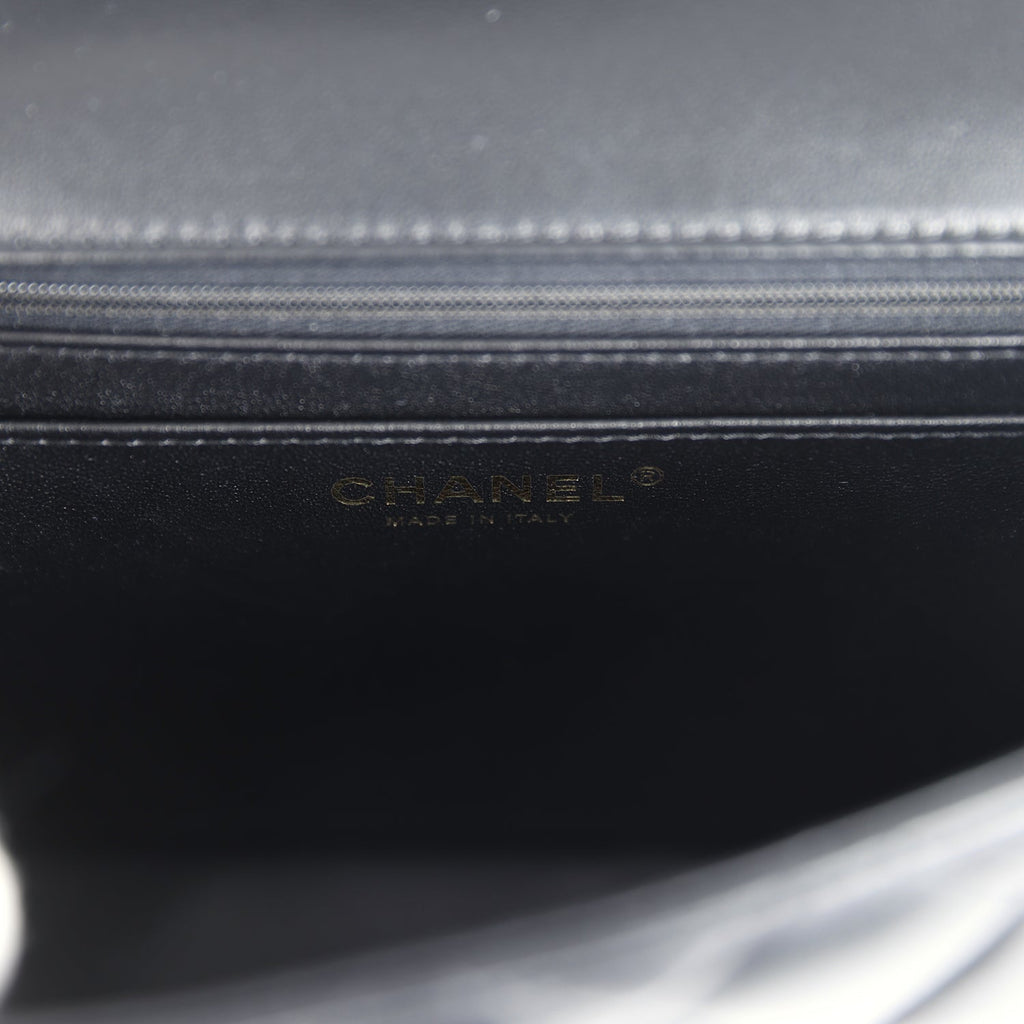 Chanel Small Graphic Frame Flap Bag Black and White Lambskin Light Gold Hardware