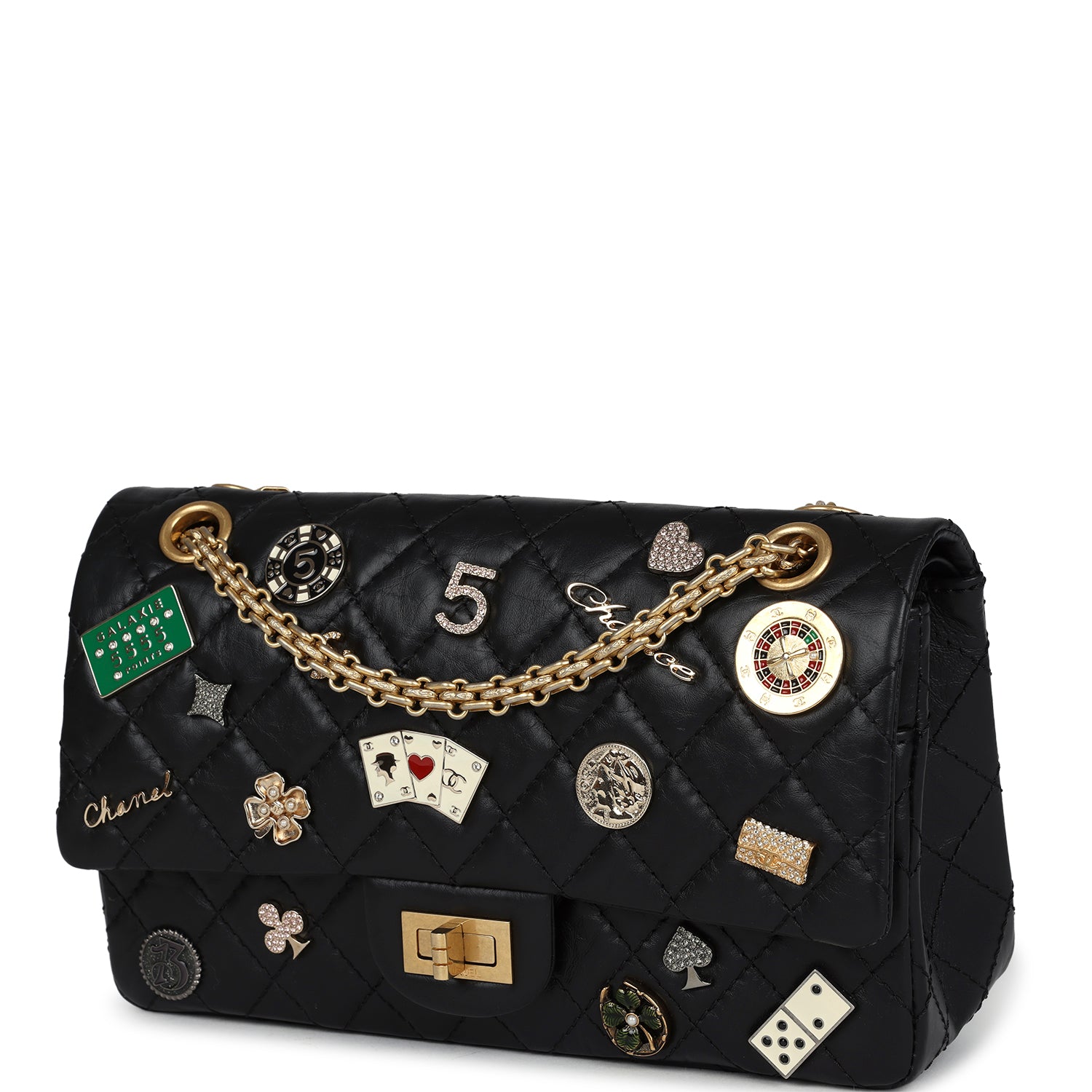Chanel Small Reissue 225 2.55 Double Flap Lucky Charms Black Aged Calfskin Antique Gold Hardware