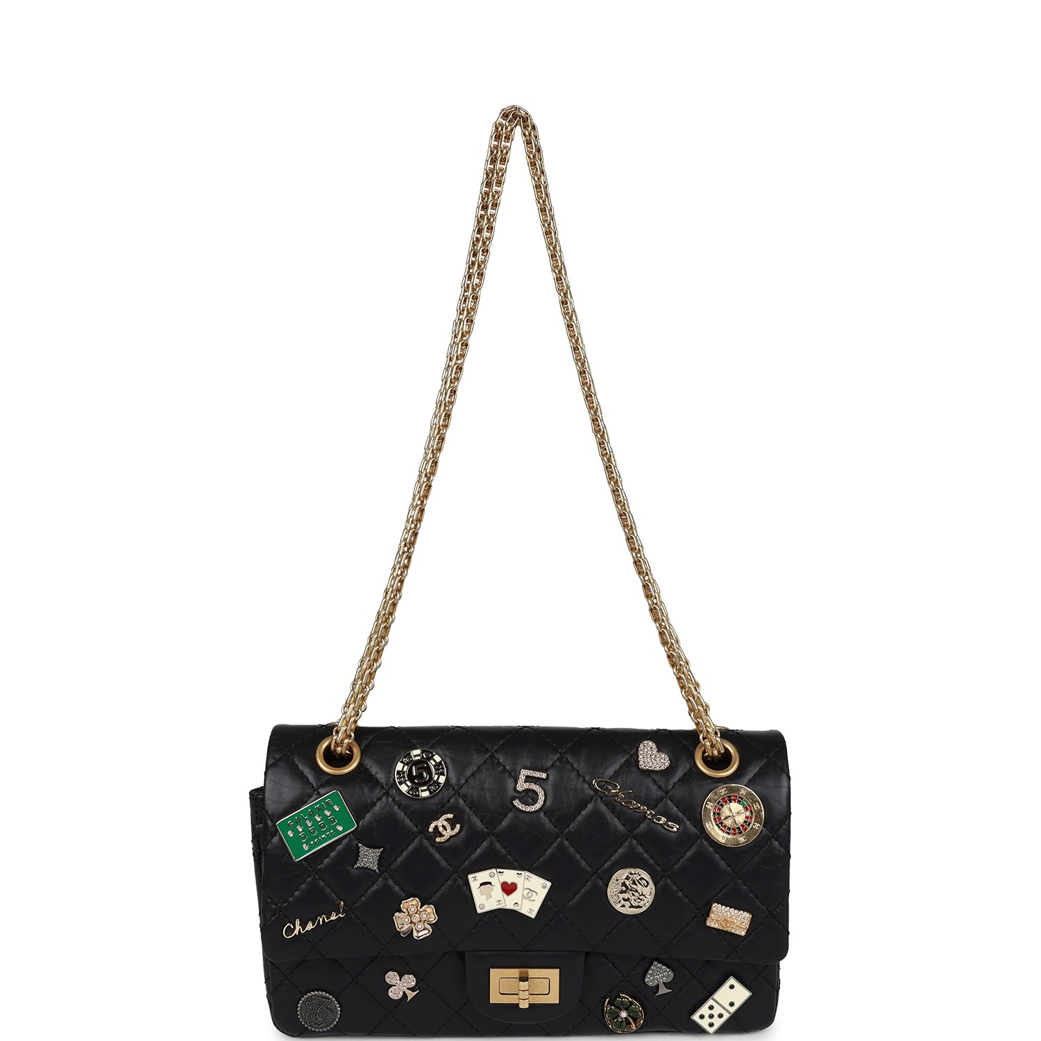 Chanel Small Reissue 225 2.55 Double Flap Lucky Charms Black Aged Calfskin Antique Gold Hardware