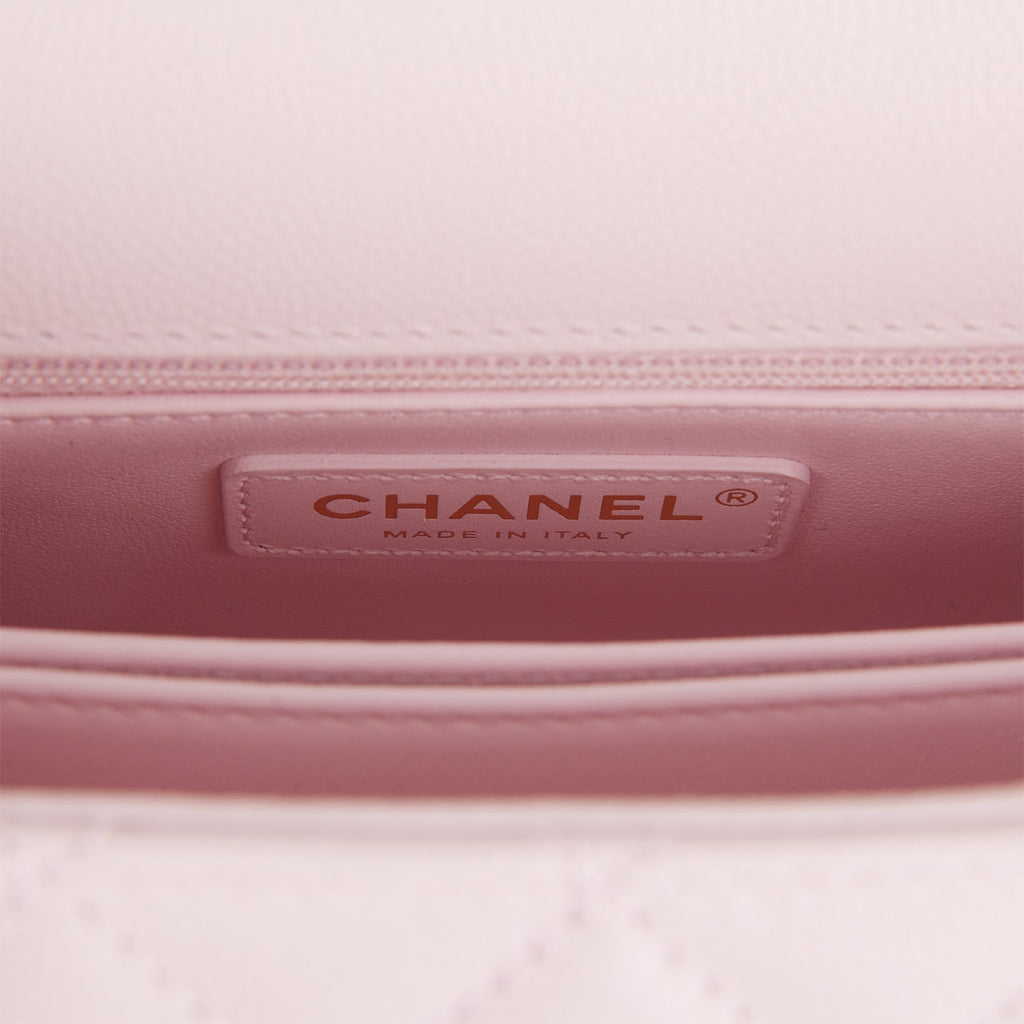 Chanel Small Coco Handle Flap Bag Light Pink Caviar Light Gold Hardware