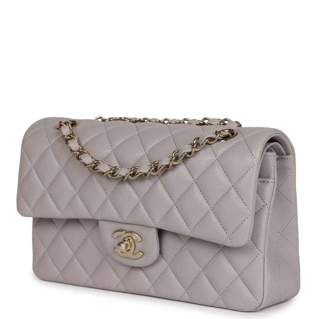 Chanel Small Classic Double Flap Bag Grey Lambskin Light Gold Hardware