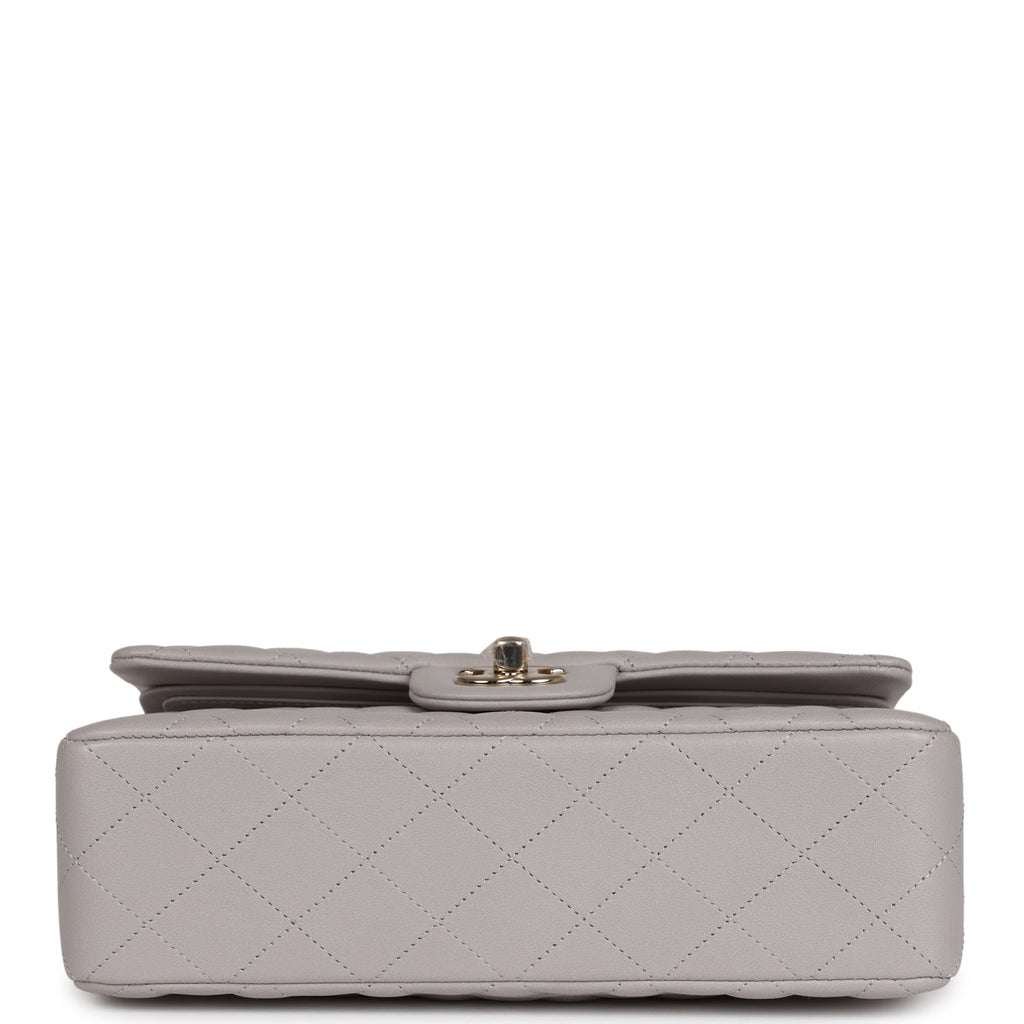 Chanel Small Classic Double Flap Bag Grey Lambskin Light Gold Hardware
