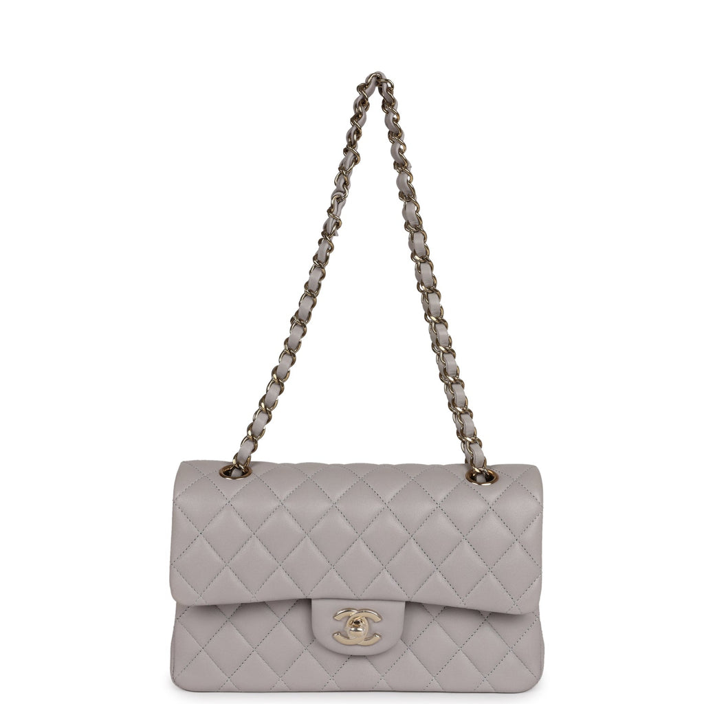 Chanel Small Classic Double Flap Bag Grey Lambskin Light Gold Hardware