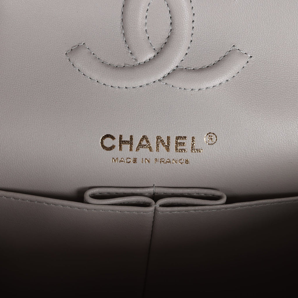 Chanel Small Classic Double Flap Bag Grey Lambskin Light Gold Hardware