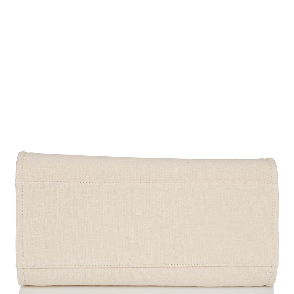 Chanel Large Deauville Shopping Bag White Boucle Silver Hardware