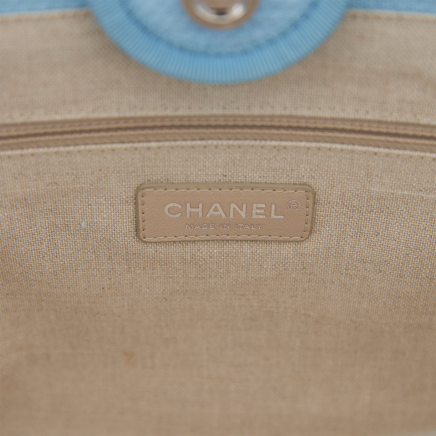 Chanel Small Deauville Shopping Bag Blue Boucle Silver Hardware