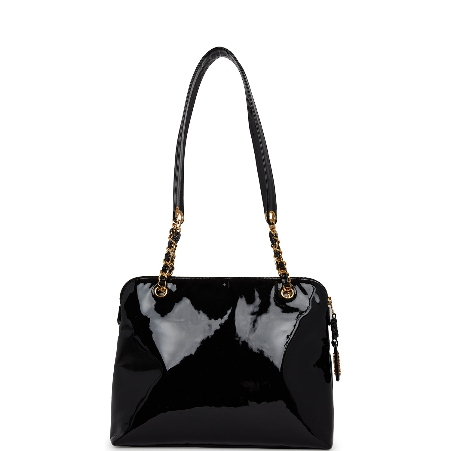 Chanel Vintage Tote Bag Black Patent Gold Hardware