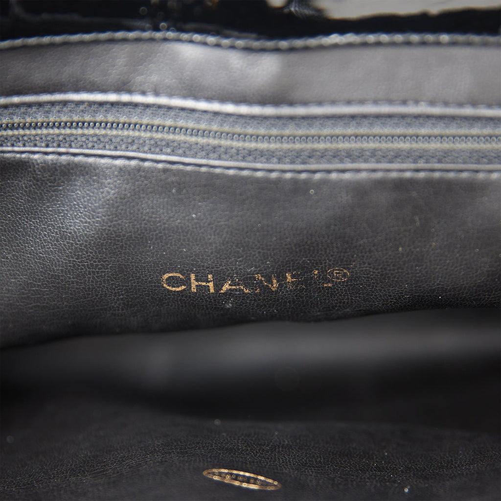 Chanel Vintage Tote Bag Black Patent Gold Hardware
