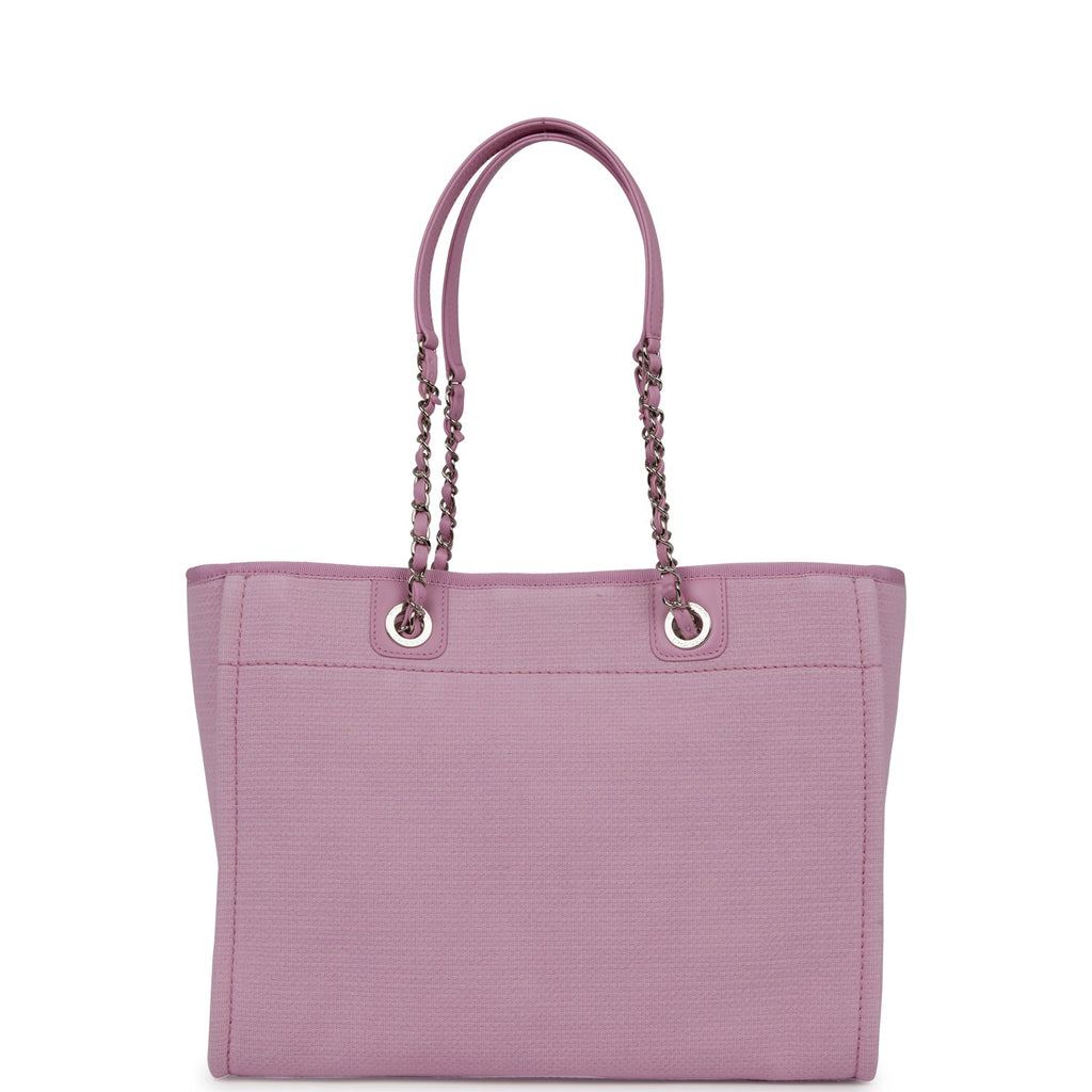 Chanel Small Deauville Shopping Bag Pink Boucle Light Silver Hardware