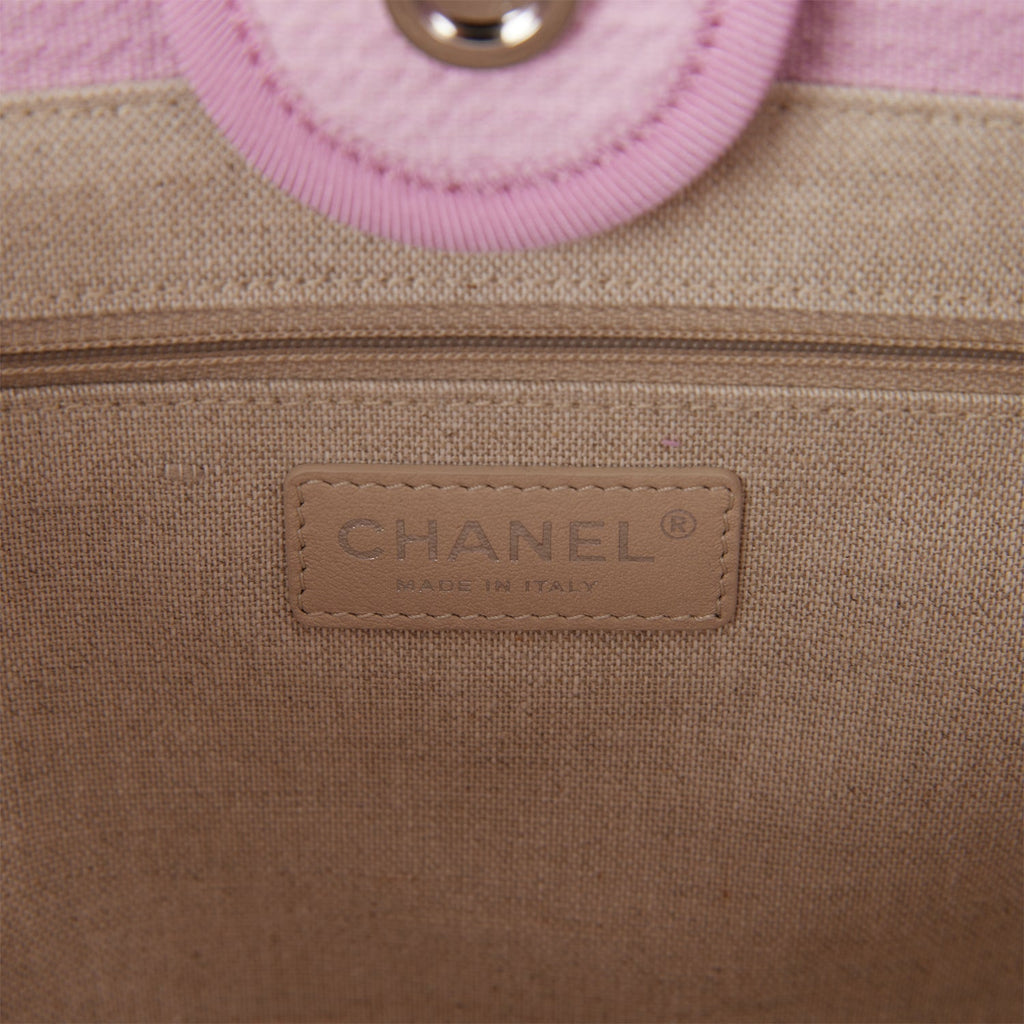 Chanel Small Deauville Shopping Bag Pink Boucle Light Silver Hardware