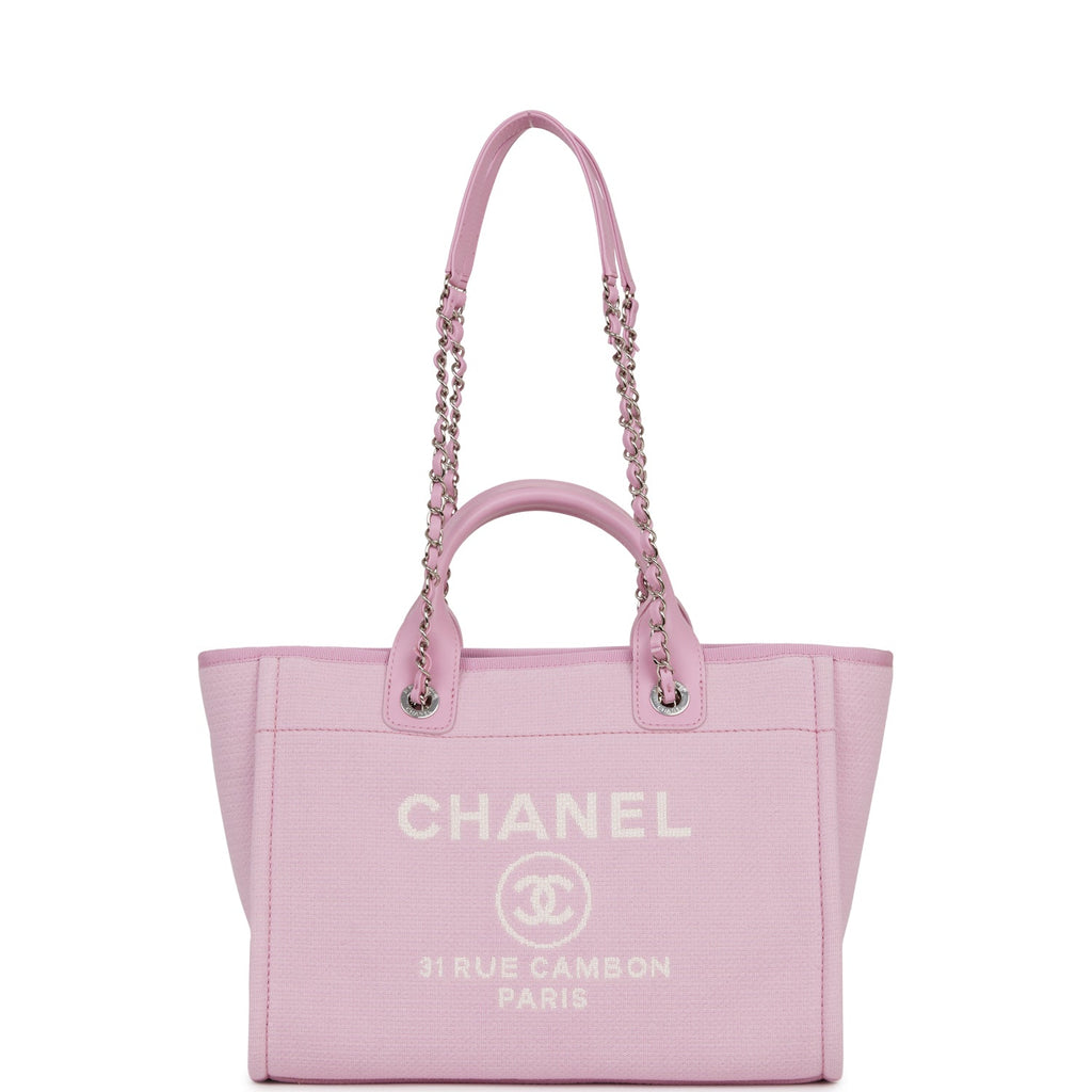 Chanel Small Deauville Shopping Bag Pink Boucle Silver Hardware