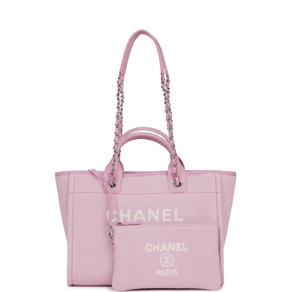 Chanel Small Deauville Shopping Bag Pink Boucle Silver Hardware