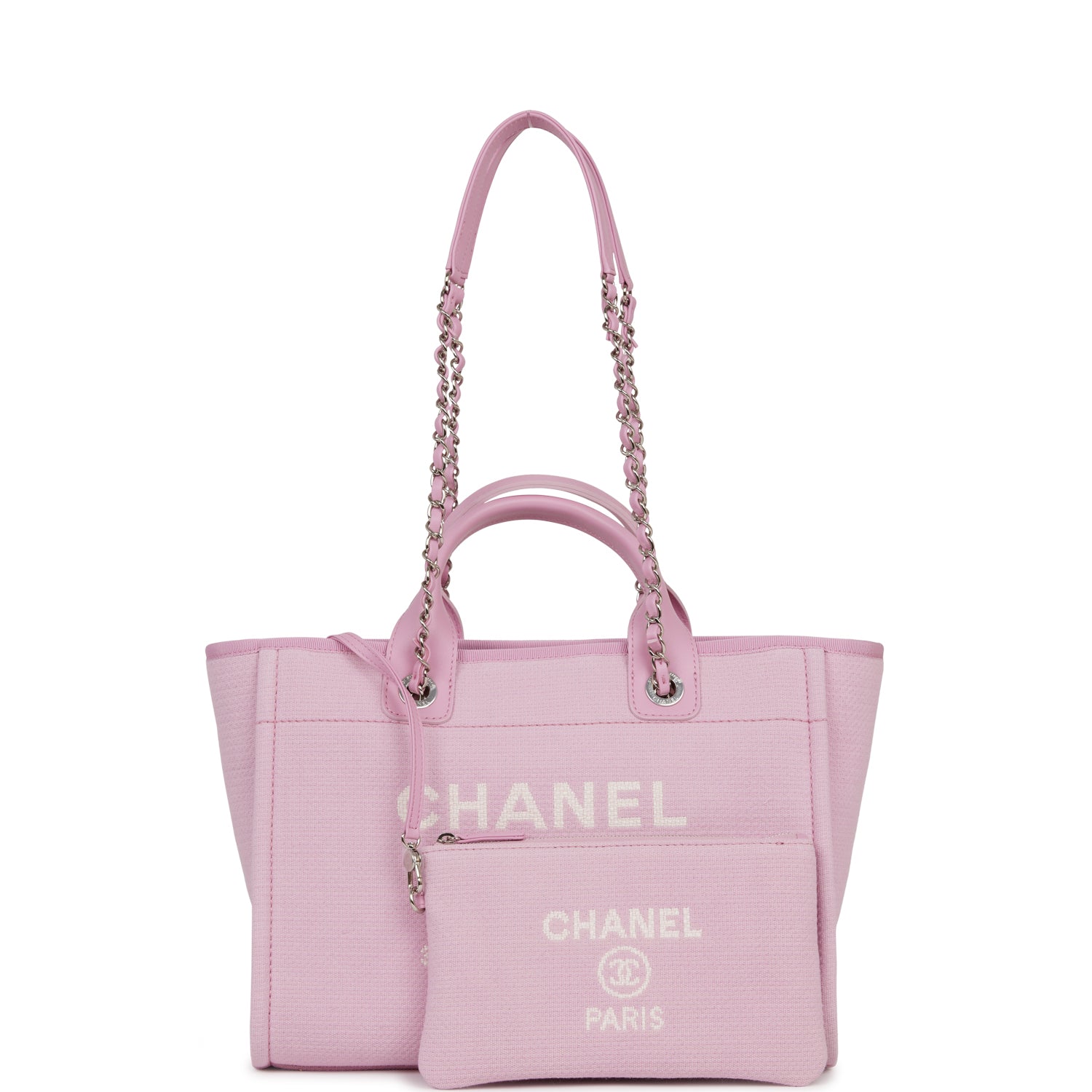 Chanel Small Deauville Shopping Bag Pink Boucle Silver Hardware