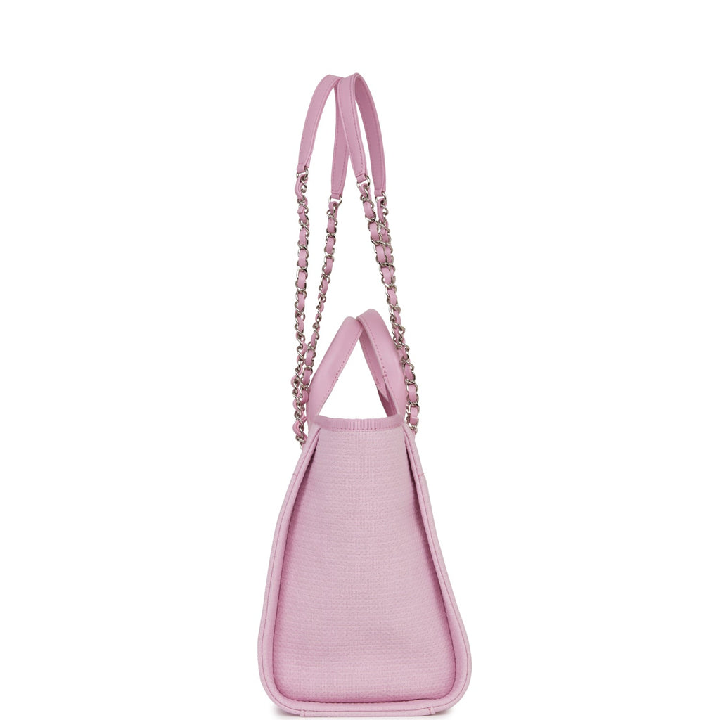Chanel Small Deauville Shopping Bag Pink Boucle Silver Hardware