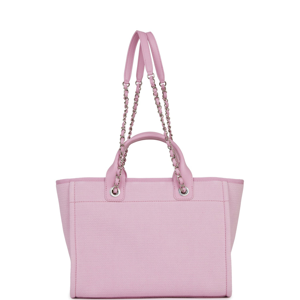 Chanel Small Deauville Shopping Bag Pink Boucle Silver Hardware