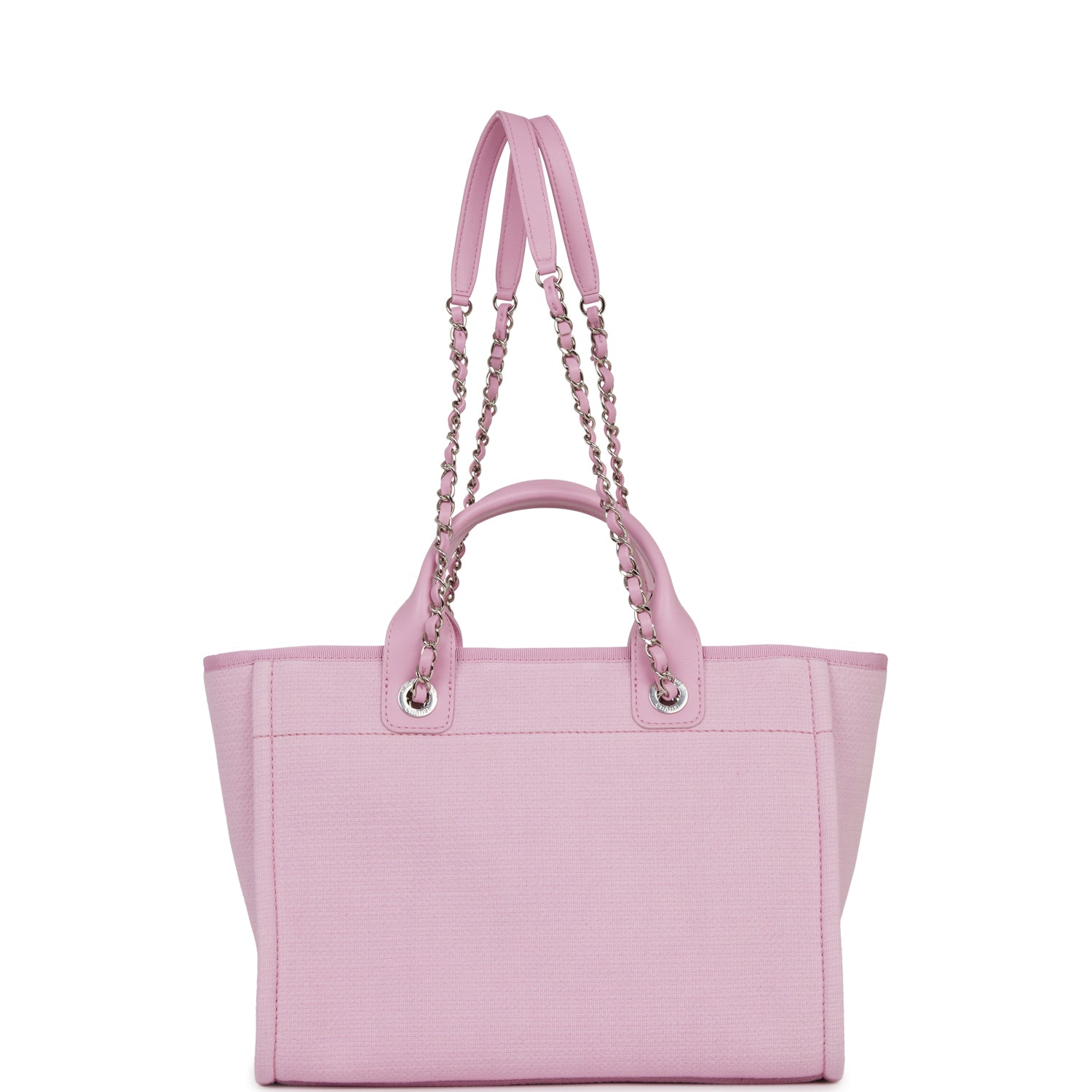 Chanel Small Deauville Shopping Bag Pink Boucle Silver Hardware