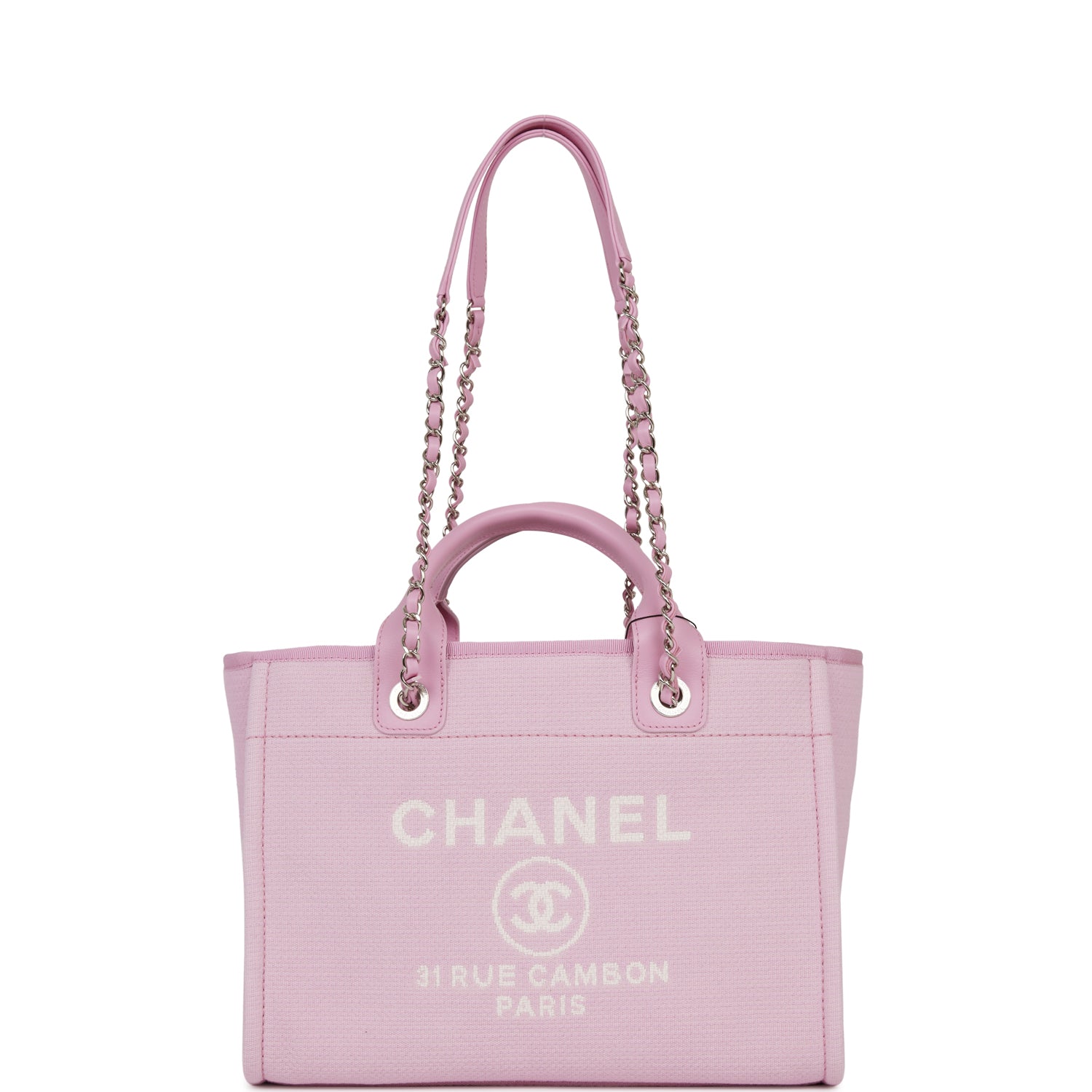 Chanel Small Deauville Shopping Bag Pink Boucle Silver Hardware
