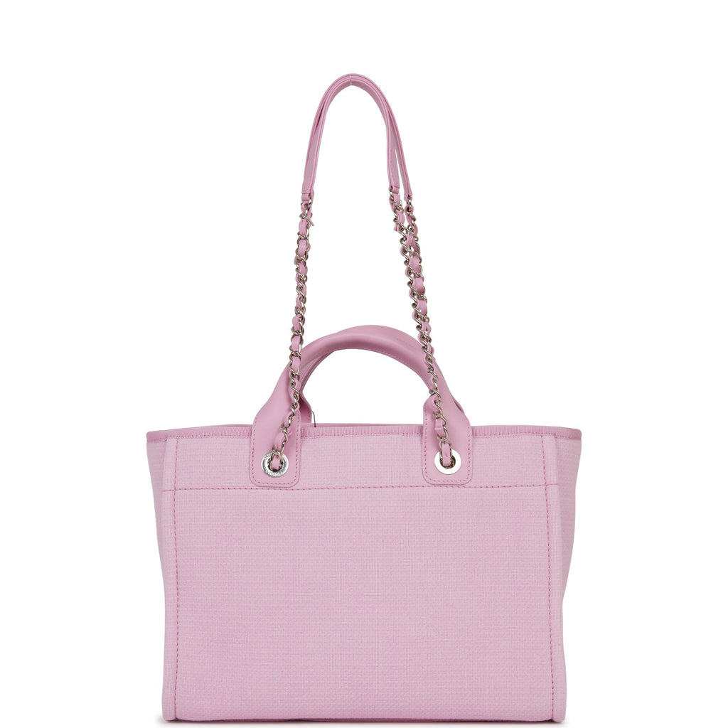 Chanel Small Deauville Shopping Bag Pink Boucle Silver Hardware