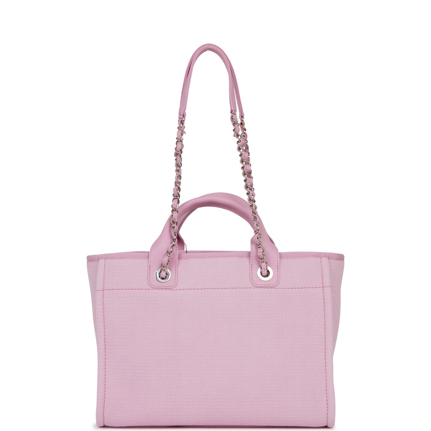 Chanel Small Deauville Shopping Bag Pink Boucle Silver Hardware