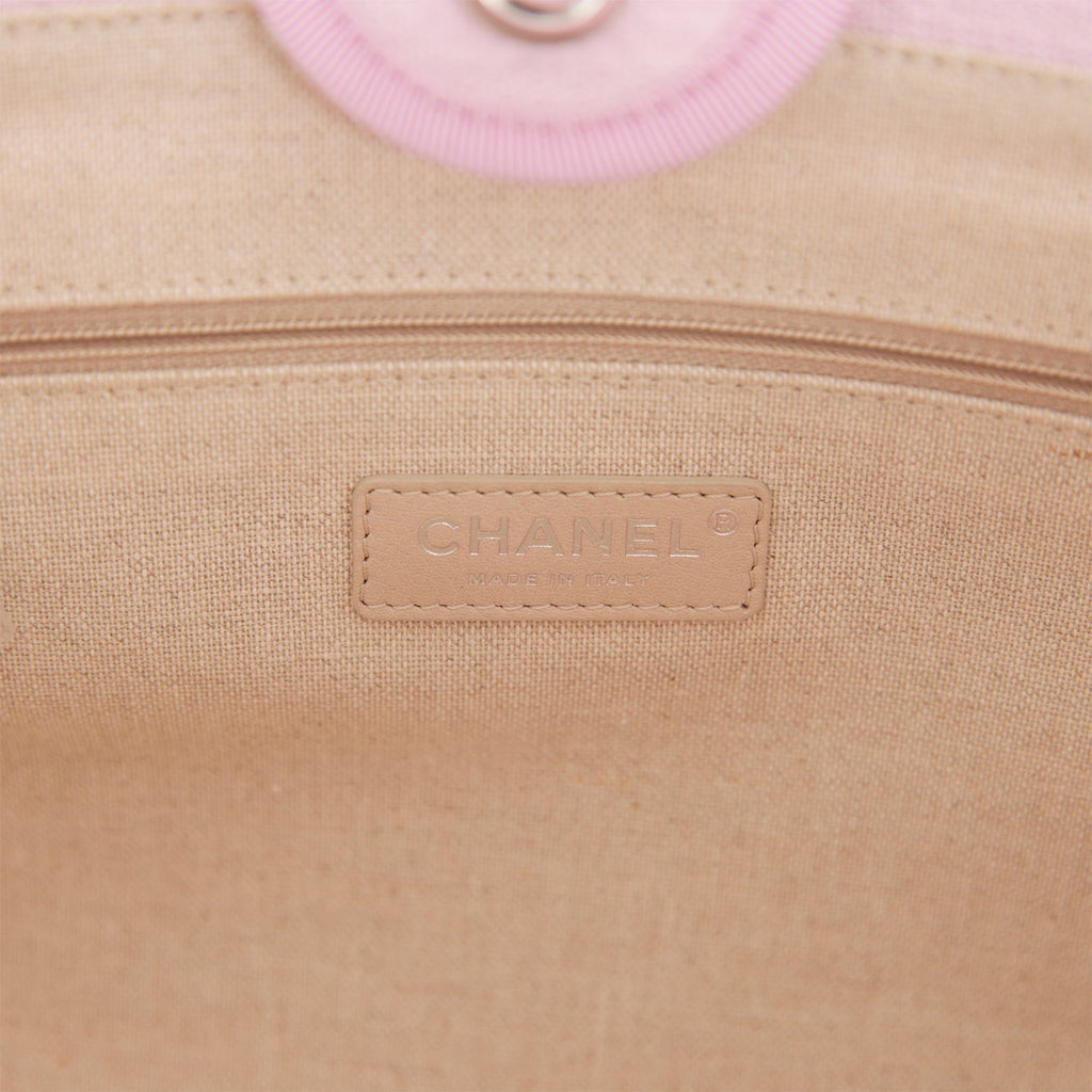 Chanel Small Deauville Shopping Bag Pink Boucle Silver Hardware